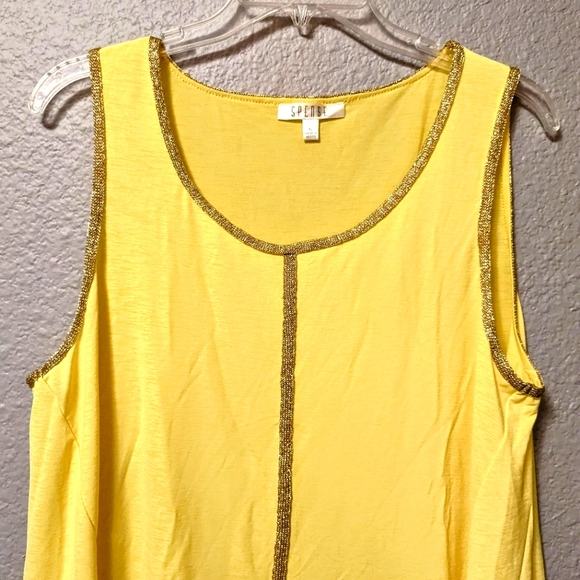 🔥SALE🔥 Spence Sleeveless Yellow Top Gold Embellishments Hi Low Sz. XL - Picture 9 of 12